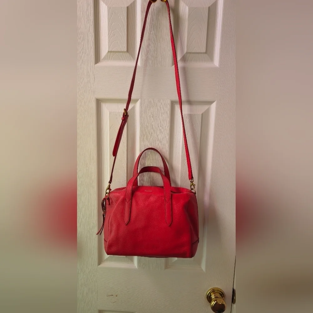 Fossil Sydney Red Leather Satchel w/Crossbody Strap